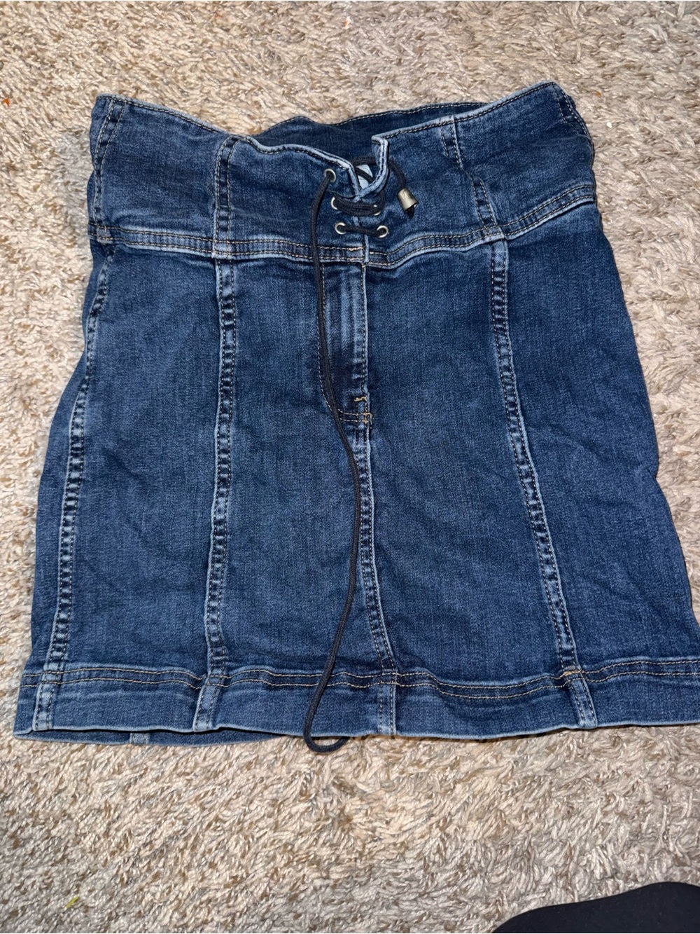 Free People Dark Blue Denim Lace-Up Mini Skirt